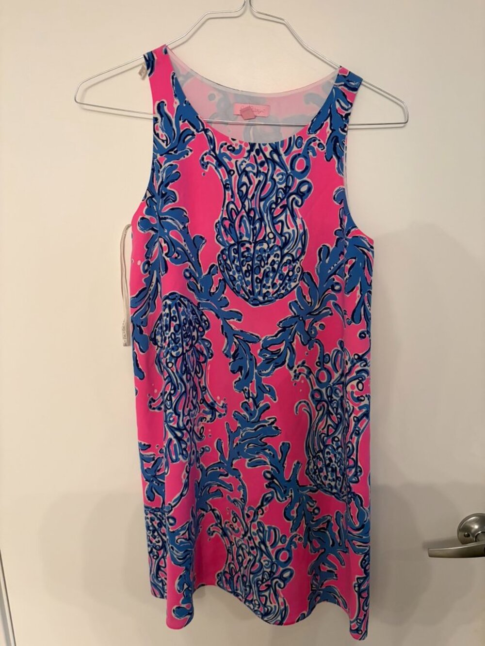 Lilly Pulitzer Pink Blue Jellyfish Coral Print Silk Shift Dress Size XS Beach